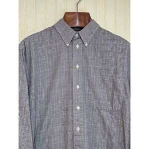 Hilton Club Shirt Mens Large Gray Check Long Sleeve Button Down Cotton Casual